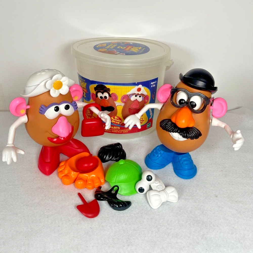 Toy Story 2 Vintage Mr and Mrs Potato Head Bucket of Parts Hasbro 1999